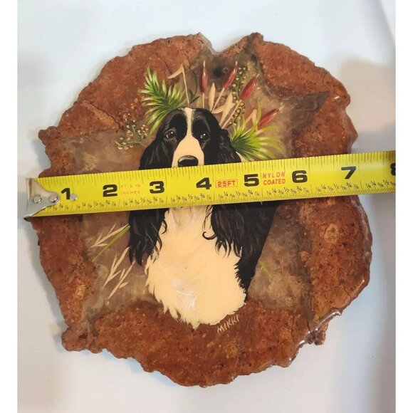 Hand Painted Agate Slab Art Of English Springer Spaniel Portrait 8x7" Signed - Picture 10 of 11